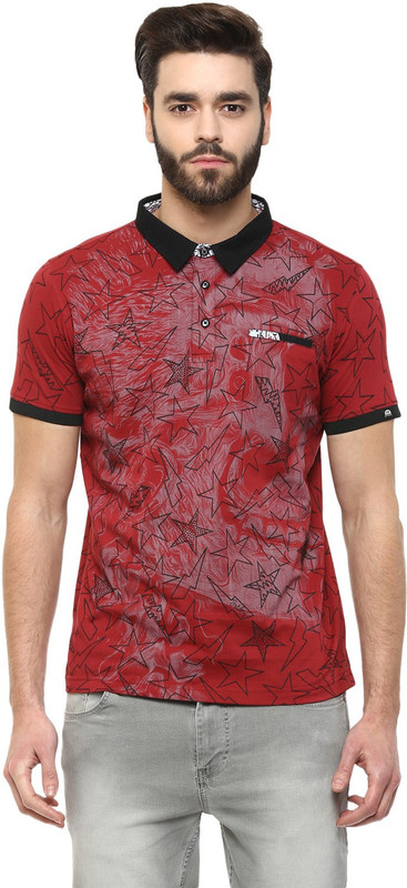 Fritzberg Printed Men Polo Neck Maroon T-Shirt