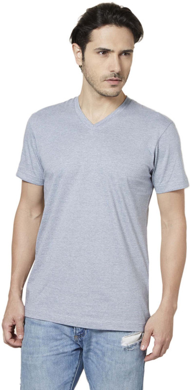 Tuna London Solid Men V-neck Grey T-Shirt