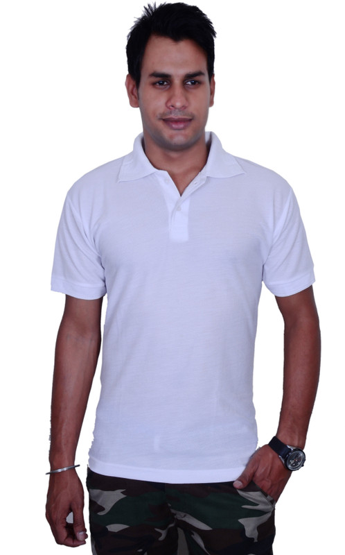 Blaze Solid Men Polo Neck White T-Shirt