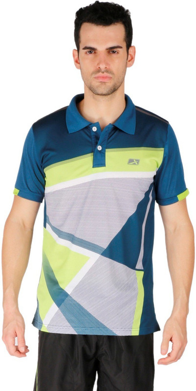 Vector X Printed Men Polo Neck Blue T-Shirt