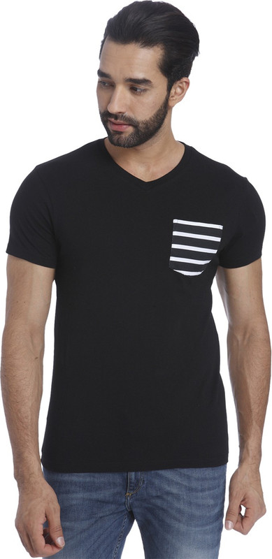 Jack & Jones Printed Men V-neck Black T-Shirt