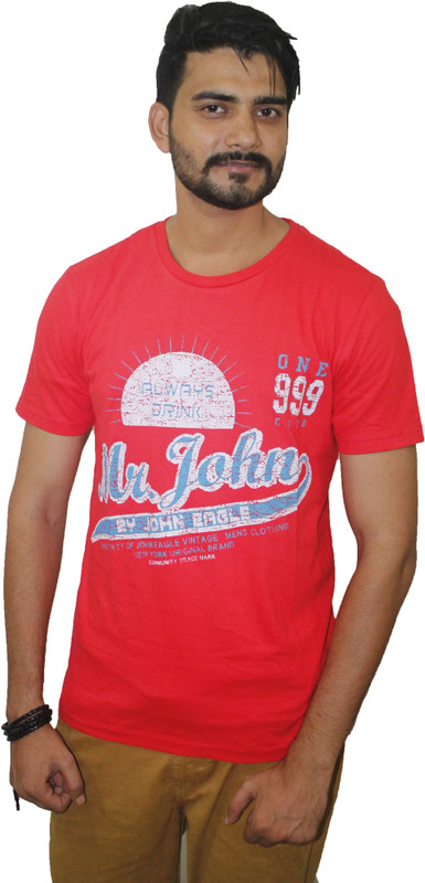 M|S Printed Men Round Neck Red T-Shirt