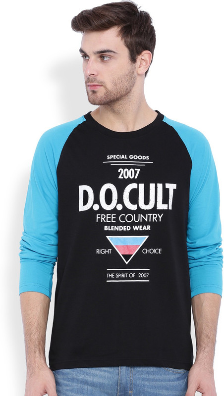 DIFFERENCE OF OPINION Printed Men Round Neck Black, Blue T-Shirt