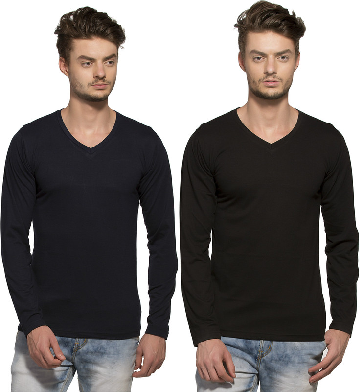 Alan Jones Solid Men V-neck Brown T-Shirt(Pack of 2)