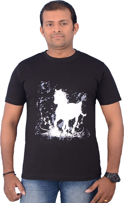 Zorba Mart Animal Print Men Round Neck Black T-Shirt