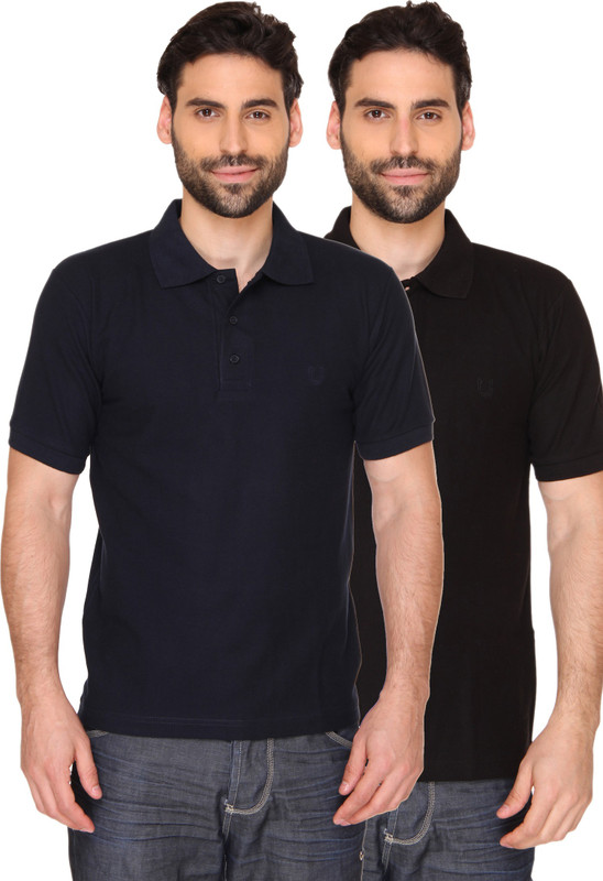 Blacksmith Solid Men Polo Neck Dark Blue, Black T-Shirt(Pack of 2) Blacksmith Solid Men Polo Neck Dark Blue, Black T-Shirt(Pack of 2)