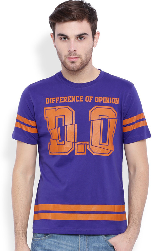 DIFFERENCE OF OPINION Printed Men Round Neck Dark Blue T-Shirt