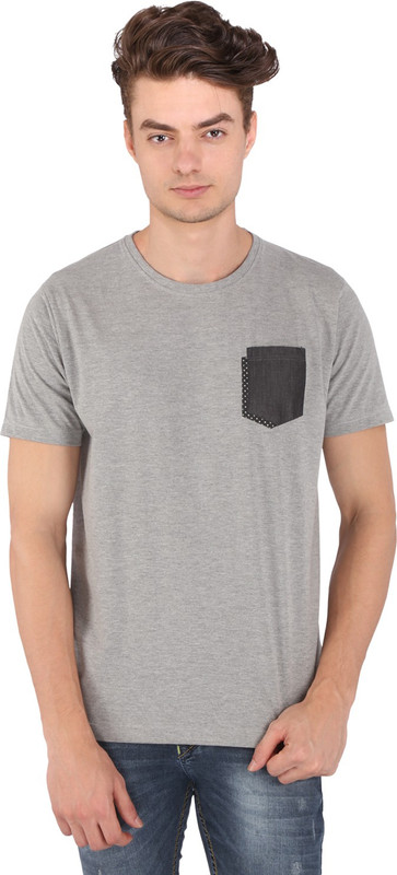 Caricature Solid Men Round Neck Grey T-Shirt Caricature Solid Men Round Neck Grey T-Shirt