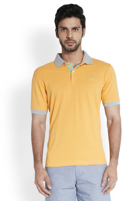ColorPlus Solid Men Polo Neck Beige T-Shirt