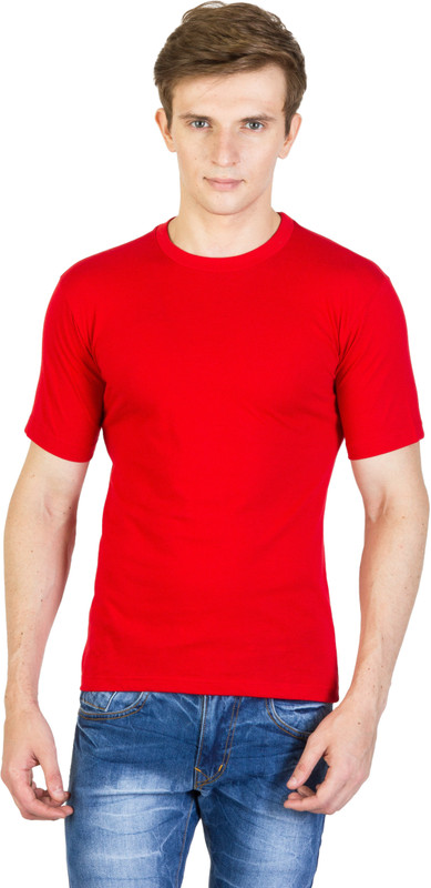 DuoPolin Solid Men Round Neck Red T-Shirt