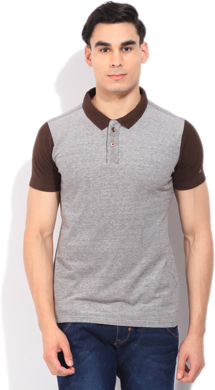 WROGN Solid Men Polo Neck Grey, Brown T-Shirt WROGN Solid Men Polo Neck Grey, Brown T-Shirt