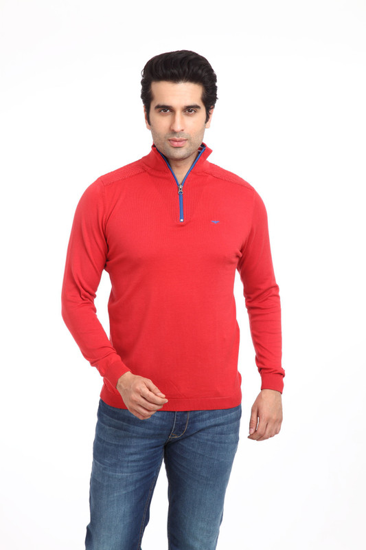 Park Avenue Solid Men Polo Neck Red T-Shirt