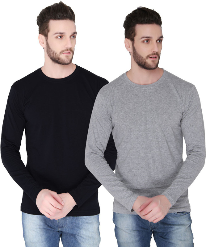 Joke Tees Solid Men Round Neck Black, Grey T-Shirt(Pack of 2)