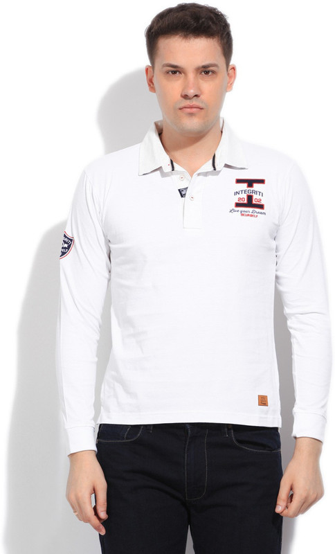 Integriti Solid Men Polo Neck White T-Shirt