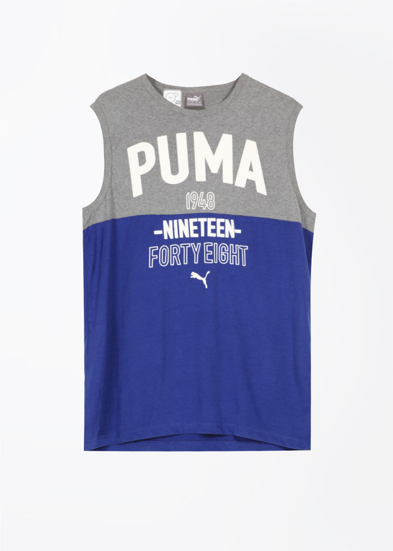 Puma Printed Men Round Neck Grey, Blue T-Shirt