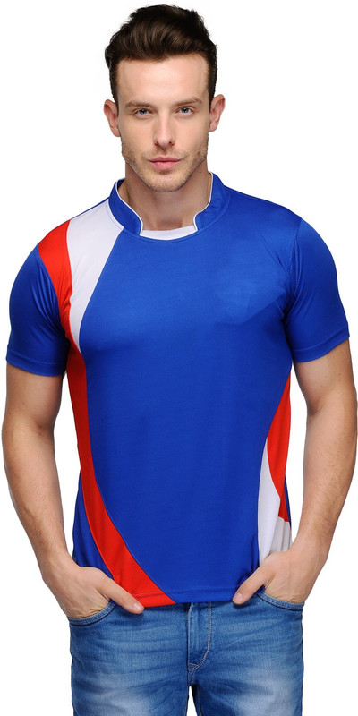 Scott International Solid Men Mandarin Collar Dark Blue T-Shirt