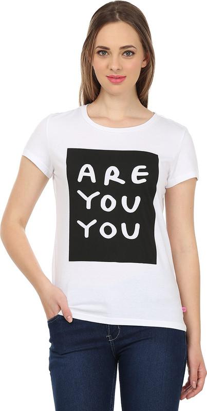 United Colors of Benetton. Printed Women Round Neck White, Black T-Shirt