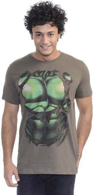Hulk Printed Men Round or Crew Grey T-Shirt