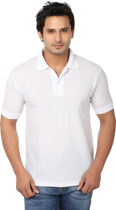 AWA Solid Men Polo Neck White T-Shirt