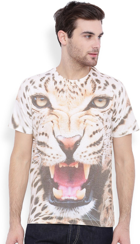DIFFERENCE OF OPINION Animal Print Men Round Neck White T-Shirt