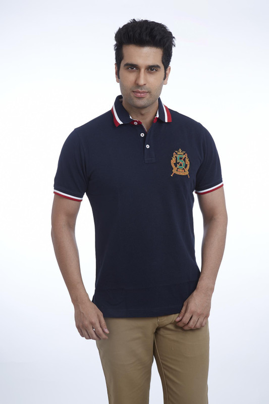 Park Avenue Solid Men Polo Neck Dark Blue T-Shirt