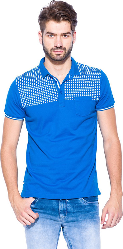 Mufti Self Design Men Polo Neck Blue, White T-Shirt