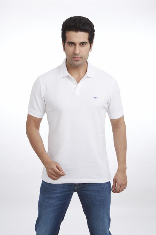 Park Avenue Solid Men Polo Neck White T-Shirt