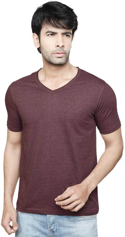 DIFFERENCE OF OPINION Solid Men V-neck Maroon T-Shirt