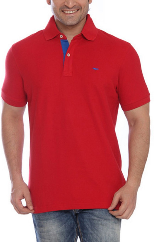 Park Avenue Solid Men Flap Collar Neck Red T-Shirt