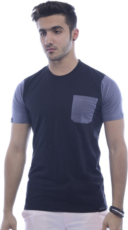 Urban Flux Solid Men Round Neck Black, Grey T-Shirt