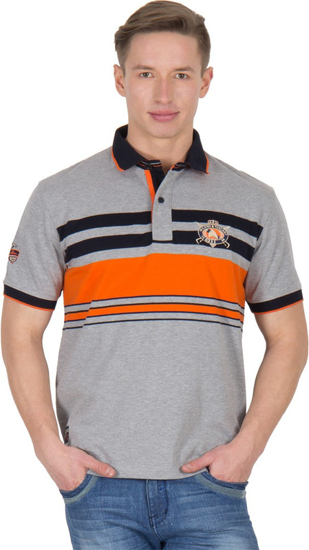 Wilkins & Tuscany Striped Men Polo Neck Orange T-Shirt