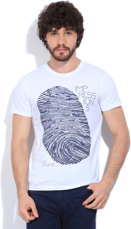 Lee Printed Men Round Neck White T-Shirt