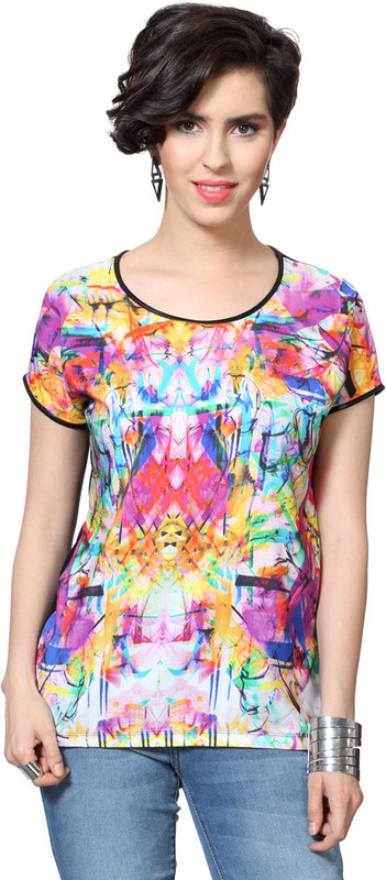 SF Jeans by Pantaloons Printed Women Round Neck Black T-Shirt
