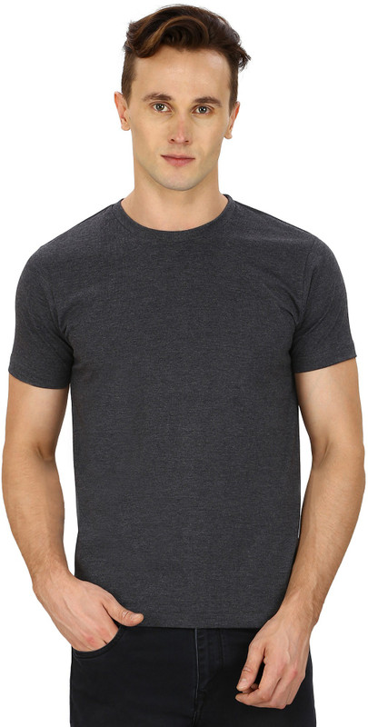 Pintapple Solid Men Round Neck Grey T-Shirt