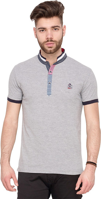 Mufti Solid Men Henley Grey T-Shirt