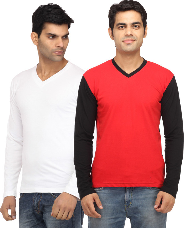 Leana Solid Men Round Neck Red, White T-Shirt(Pack of 2)