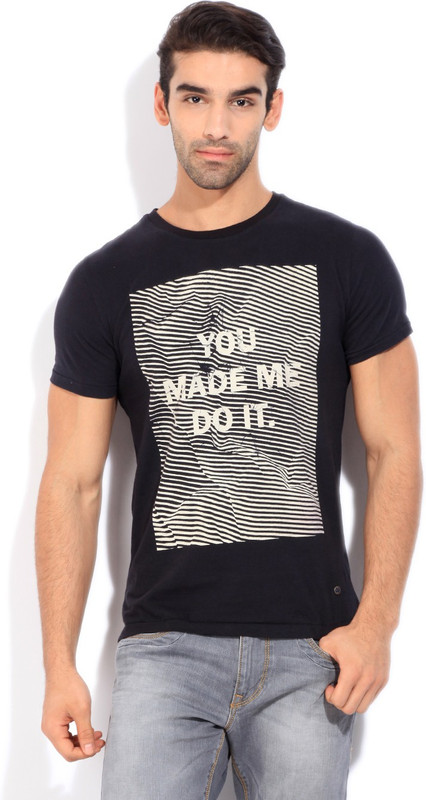 WROGN Printed Men Round Neck Black T-Shirt