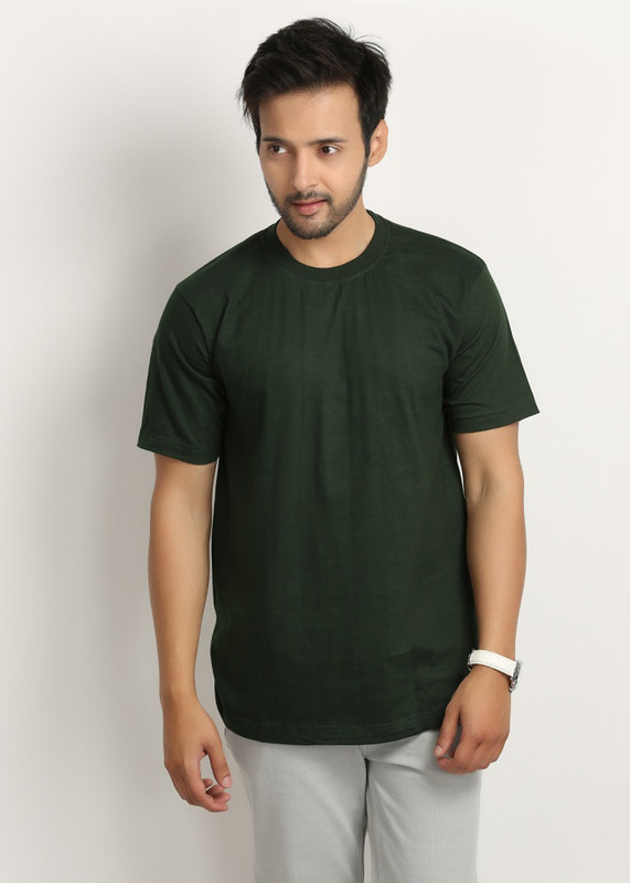 Weardo Solid Men Round Neck Dark Green T-Shirt