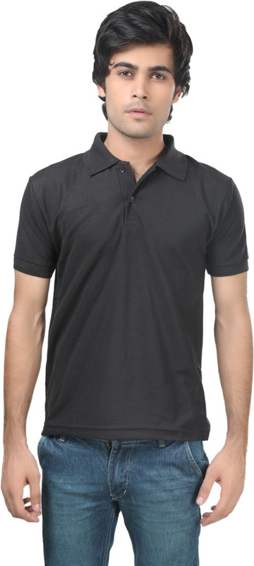 Trendy Trotters Solid Men Polo Neck Black T-Shirt