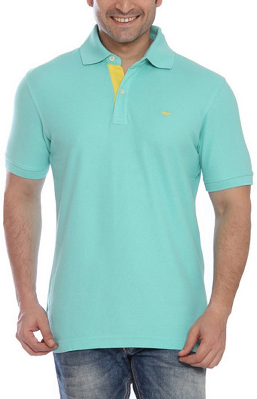 Park Avenue Solid Men Flap Collar Neck Light Green T-Shirt