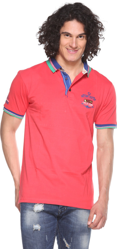 Pro Riders Self Design Men Flap Collar Neck Red T-Shirt