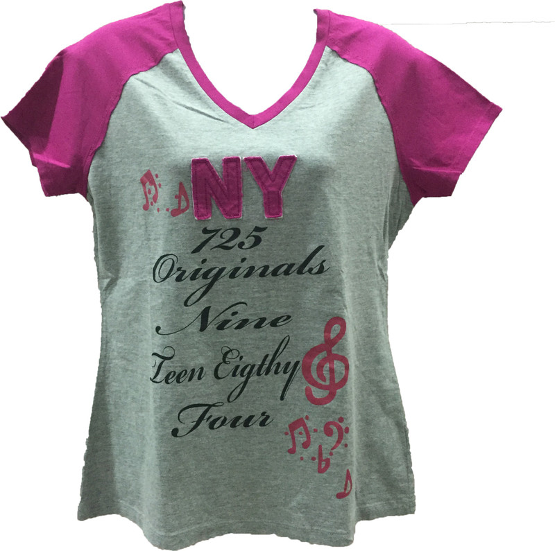 Dovekie Printed Women V-neck Grey, Pink T-Shirt