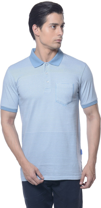 Carve Striped Men Polo Neck White T-Shirt