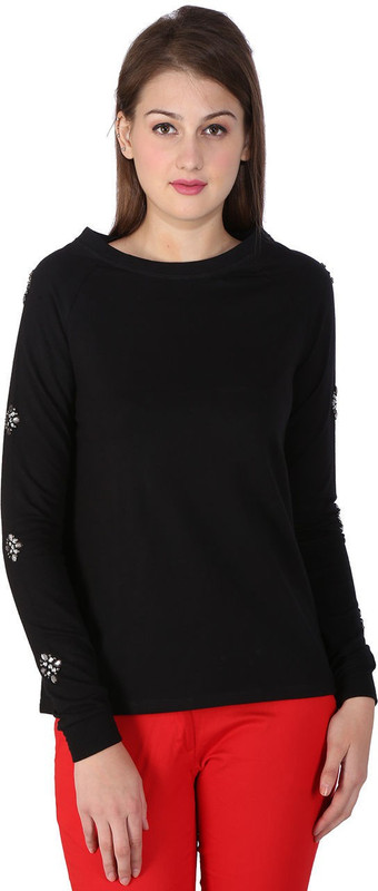 SF Jeans by Pantaloons Solid Women Boat Neck Black T-Shirt