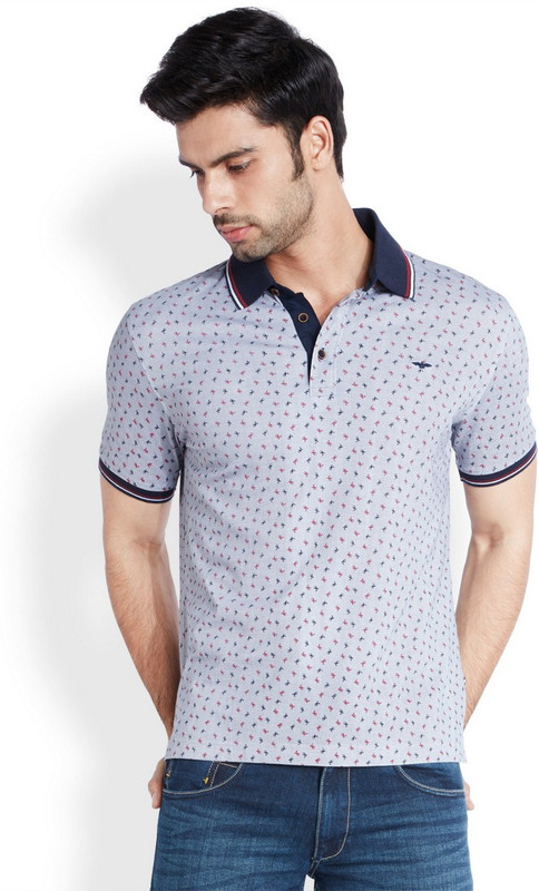 Park Avenue Printed Men Flap Collar Neck White T-Shirt