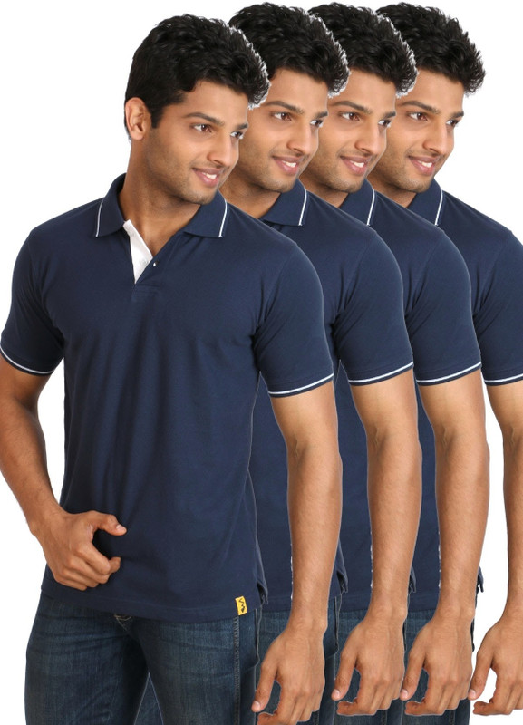 Campus Sutra Solid Men Polo Neck Dark Blue T-Shirt(Pack of 4)
