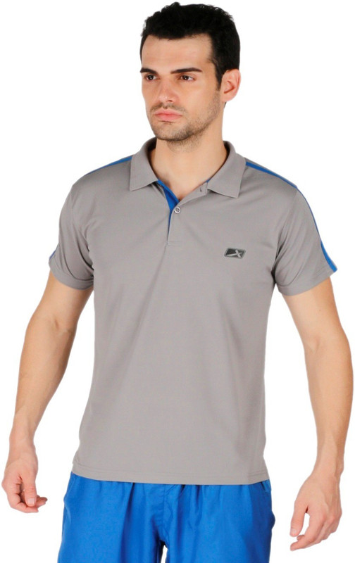 Vector X Solid Men Polo Neck Grey T-Shirt