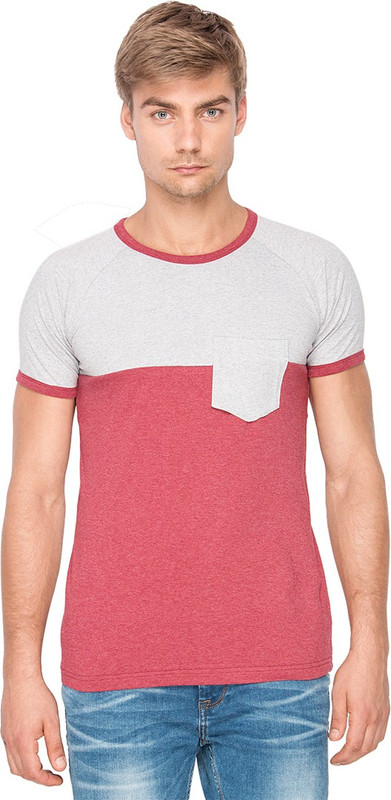 Campus Sutra Solid Men Round or Crew Grey, Red T-Shirt