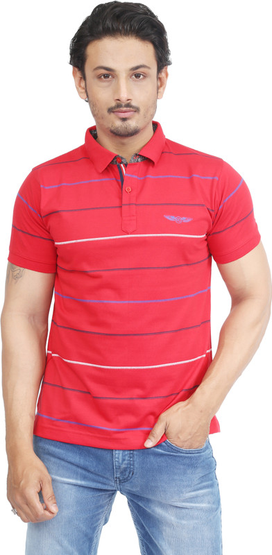 Success Striped Men Polo Neck Red T-Shirt