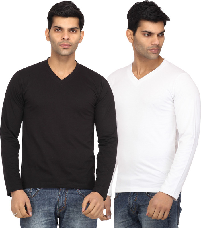 Leana Solid Men Round Neck Black, White T-Shirt(Pack of 2)